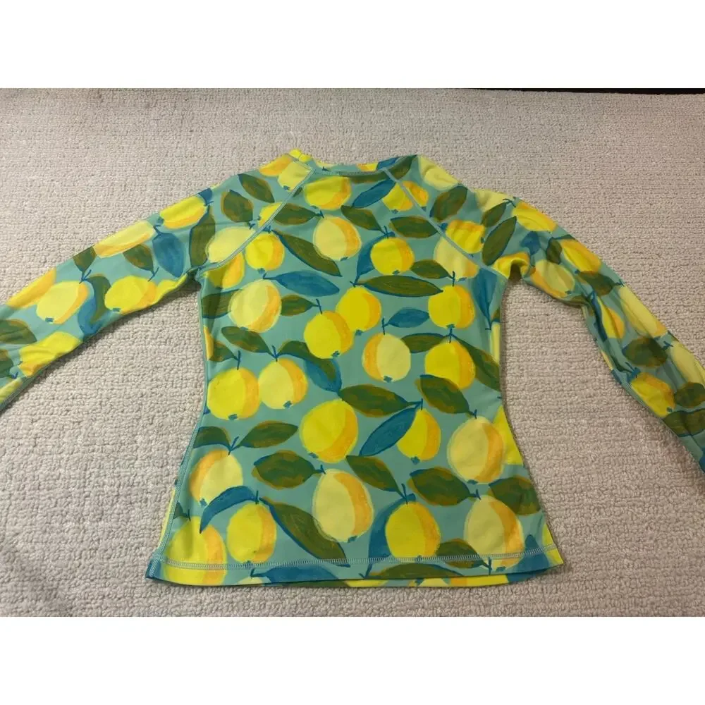 Tea Collection Long Sleeve Rash Guard Swim Top Lemon Green Kid’s Size 1 UPF 50